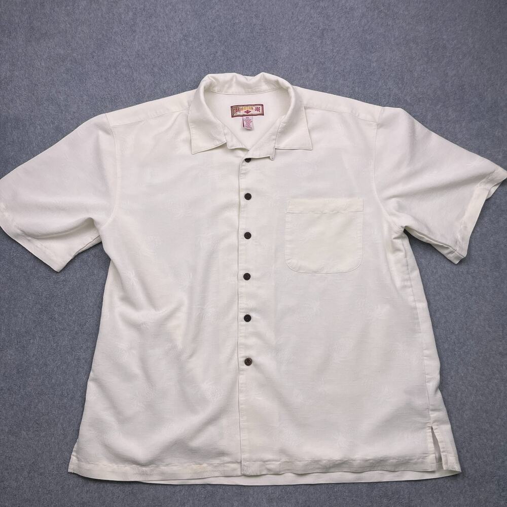 caribbean joe button-up shirt beige short sleeve mens 2xl